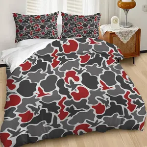 2/3Pcs Bold Camouflage Duvet Cover Set, Unique Red and Black Bedding Set, Seamless Pattern with Abstract Design, Ideal for Stylish Bedroom Decor, Soft and ComfortableIncludes 1 or 2 Pillowcase - No filling/Zipper Closure