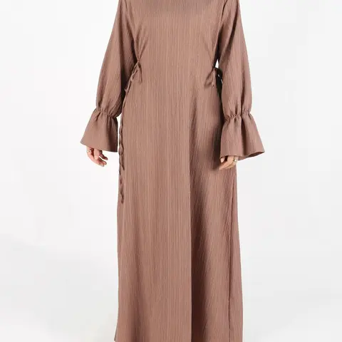 Women's Plain Tie Back Flounce Sleeve Fitted Maxi Dress, Maxi Length, Elegant Basic Minimalist Long Sleeve Round Neck Dress for Spring & Fall, Casual Dresses, Women's Clothing for Daily Wear, Moo Moo Dresses, Womenswear