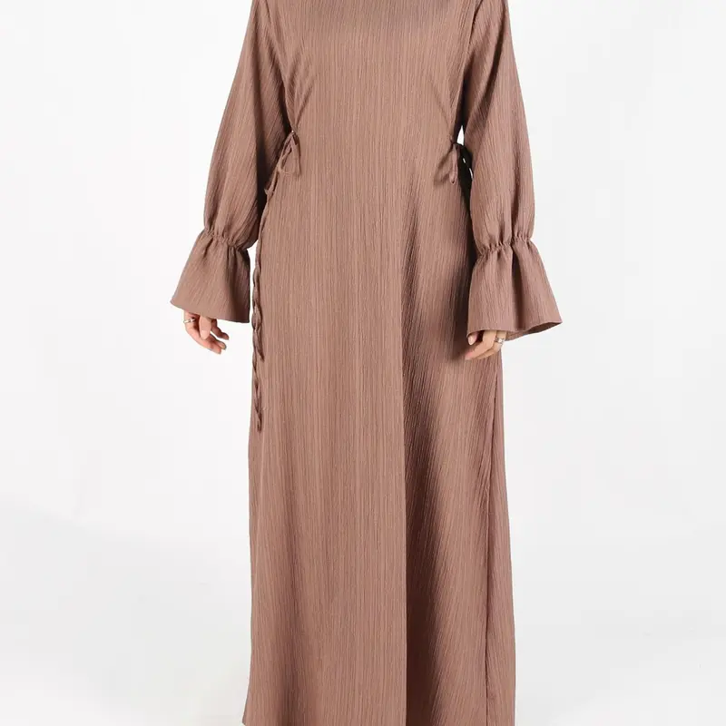 Women's Plain Tie Back Flounce Sleeve Fitted Maxi Dress, Maxi Length, Elegant Basic Minimalist Long Sleeve Round Neck Dress for Spring & Fall, Casual Dresses, Women's Clothing for Daily Wear, Moo Moo Dresses, Womenswear