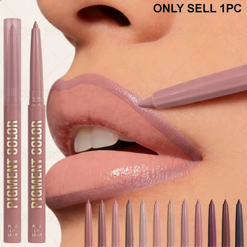 1PC Velvet Textured Lip Liner Pencil - Waterproof, Long-lasting Matte, Nude and Brown Shades, Suitable for All Light Beige Types, Glides on Easily, Highly Pigmented, Suitable for Everyday and Party Looks Lipliner