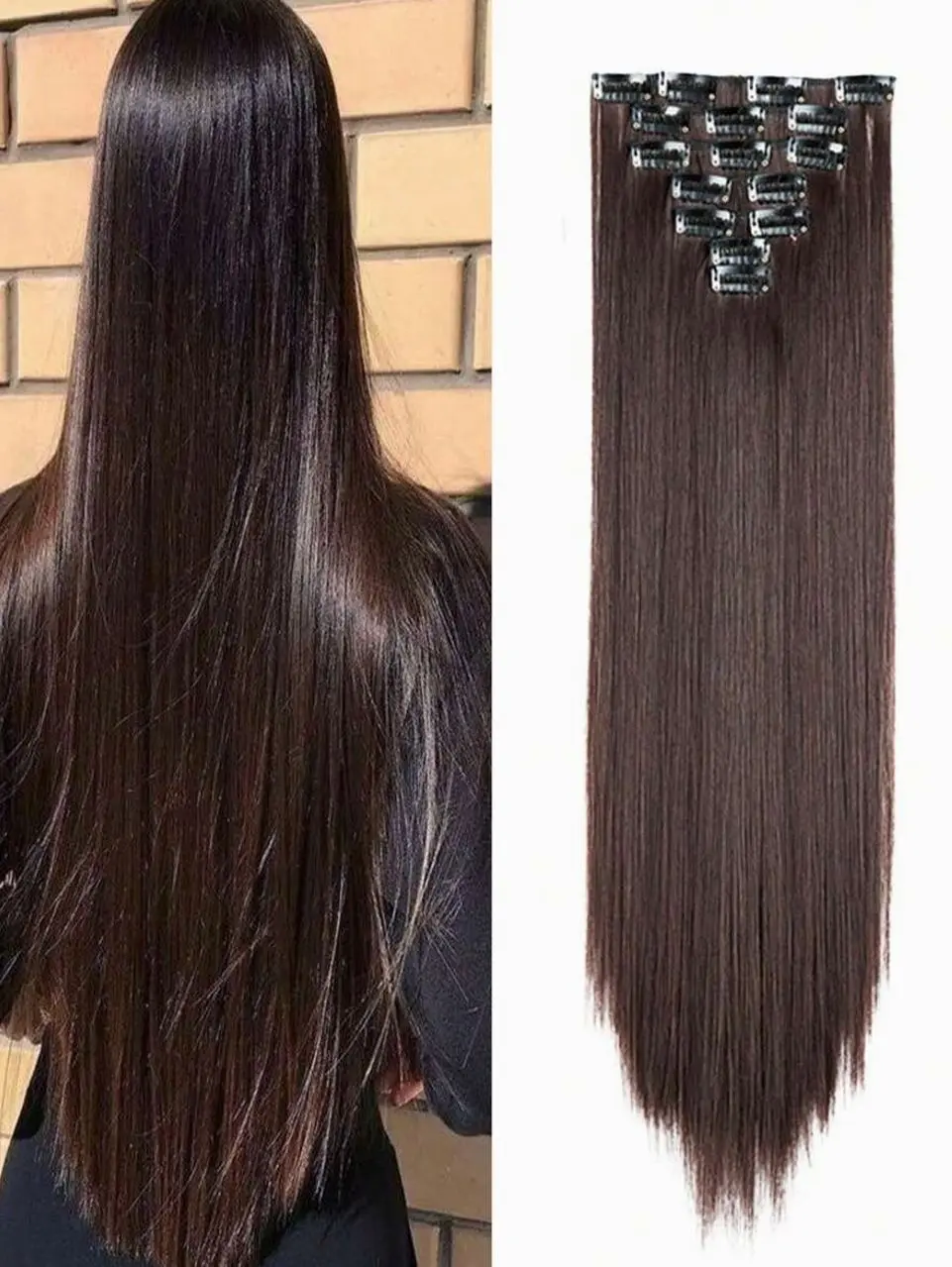 7pcs/Set 18–32 Inch Clip-In Synthetic Hair Extensions – Thick Natural Black Hair Pieces for Women