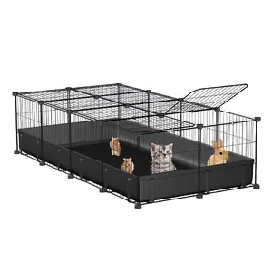 CutiePawsome Metal + Fabric Pet Cage Playpen - Black, 5.81-20.34 sq ft, 120x60x30cm, 3650g/8.05 lbs, Waterproof Floor Mat for Clean Floors, DIY Customizable Layout, Quick Assembly, Multi-Purpose Guinea Pig Cage