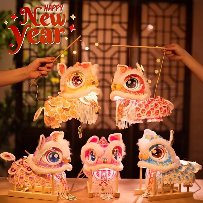 DIY Handmade Traditional Chinese Paper Lantern Light Set, Horse Year Spring Festival Hanging Home Decoration, Kids’ Party Gift