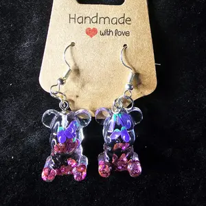 Eggplant and stone foodie bear earrings