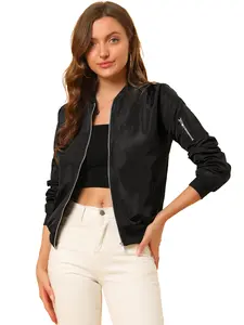 INSPIRE CHIC Windbreaker Outerwear with Pockets Casual Lightweight Zip Up Bomber Jacket