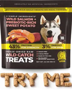 Pup Choice Wild Catch Treats – Freeze Dried Salmon & Sweet Potato Dog Treats – Single Protein, 43% Protein, 3% Omega-3 – Raw Training Treats & Meal Topper – Grain Free – 5.5 oz (300 Count)
