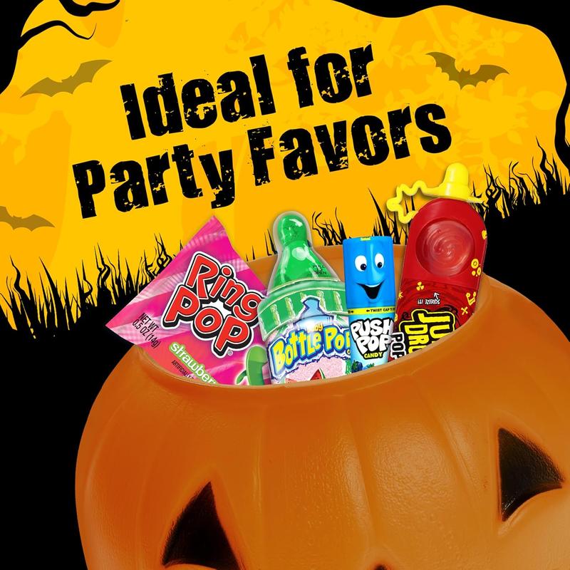 Halloween Candy Variety Pack, 18Ct Assorted Lollipops, Bulk Individually Wrapped Ring Pop, Push Pop, Baby Bottle Pop & Juicy Drop, Birthday Party Favors, Trick or Treat, Halloween Bowls, Kids Gifts
