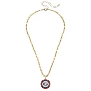 UGA Bulldogs Pave Disc Necklace in Shiny Gold