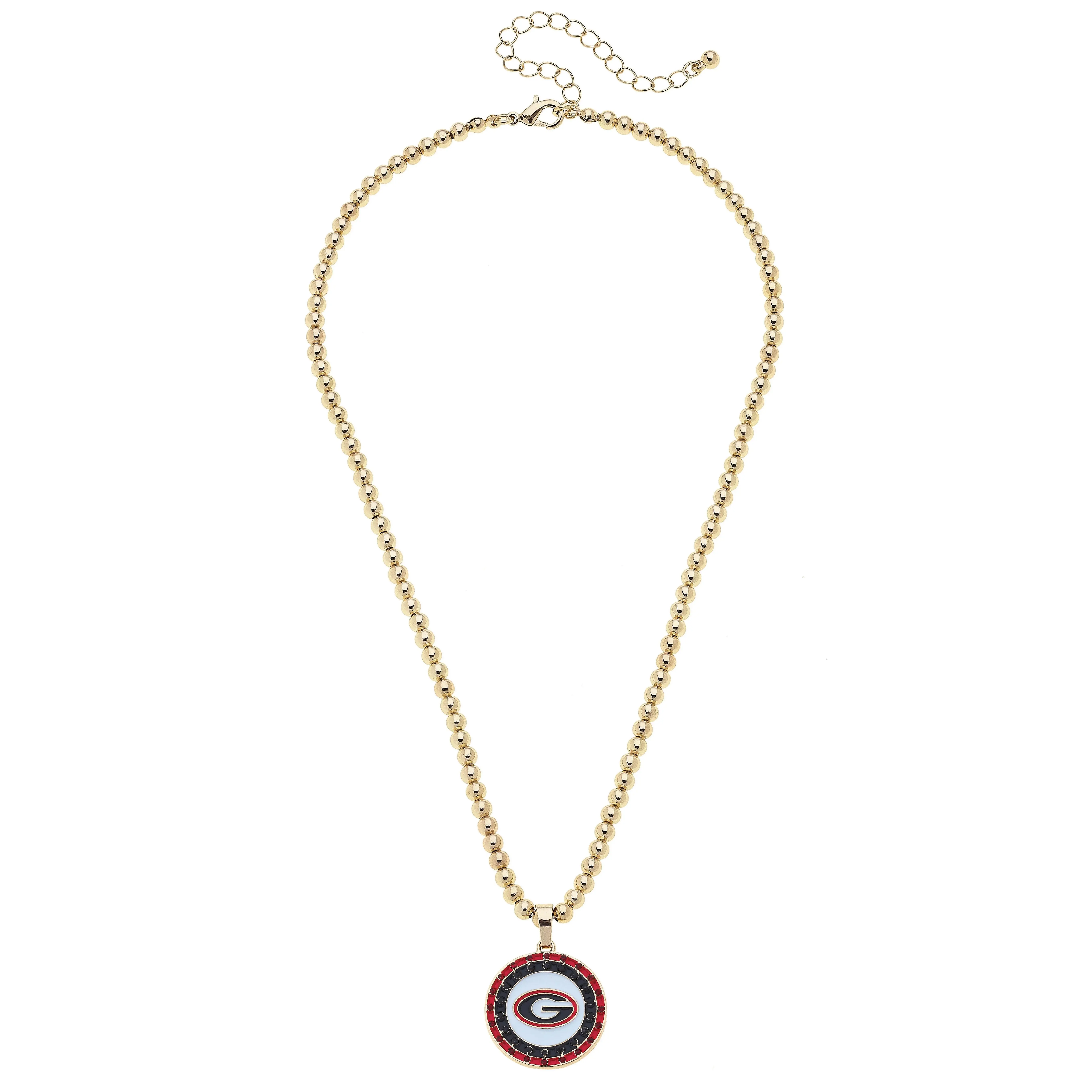 UGA Bulldogs Pave Disc Necklace in Shiny Gold