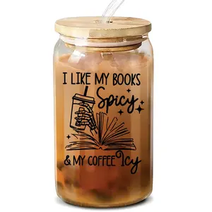 2024 Kitchen Gadgets 16oz Glass Cup with Lid & Straw & Cleaning Brush, 1 Count Portable Modern Letter Pattern Drinking Cup, Drinking Cup for Home Office School Dormitory Picnic