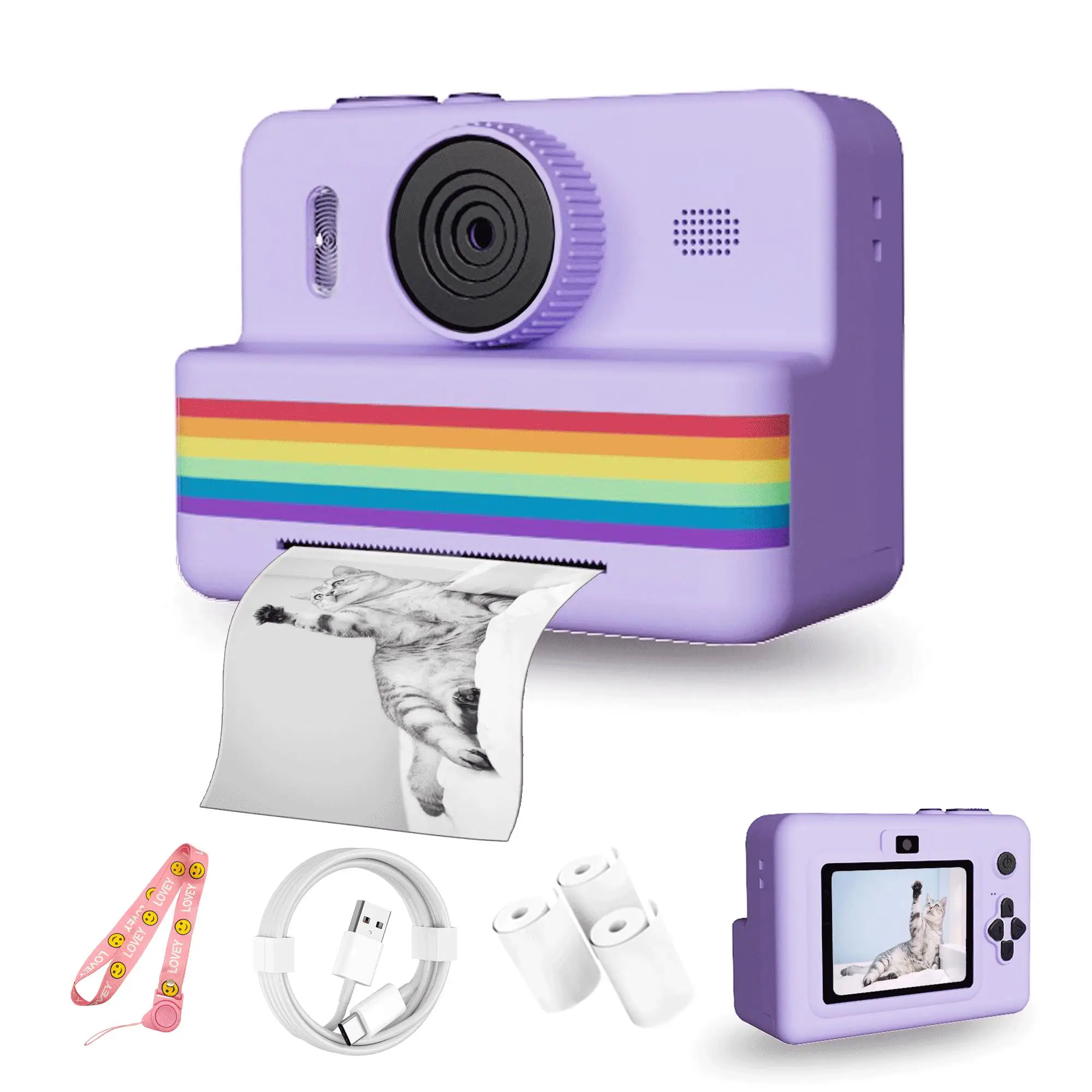 Instant Camera with 3 Print Paper, 2.8 Inch LCD Screen Digital Camera, Rechargeable 1080P Pocket Camera, Birthday Gift for Boys & Girls, Portable Came