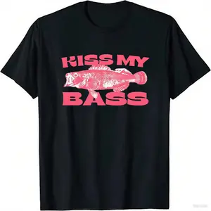 Kiss My Bass Vintage Style Fishing T-Shirt, Fisher Graphic Shirt Pink Design Limited Edition Menswear Birthday Christmas Day Menswear Birthday
