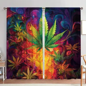 Marijuana Leaf Print Door Curtain, 1 Set Colorful Marijuana Leaf Pattern Door Curtain, Home Decor for Living Room Bedroom Study Room
