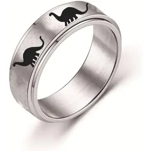 Stainless Steel Cool Punk Dinosaurs Ring Tyrannosaurus Anti Anxiety for Women Men Stress Relief Rotatable Finger Jewelry