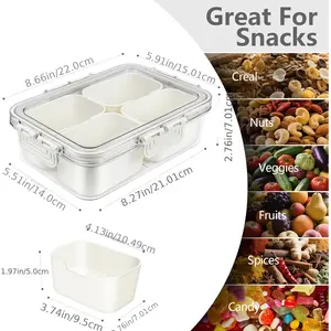 Snack Box Container with Lids, Divided Tray with 4 Compartments, Suitable for Storing Candies, Fruits, Cooked Foods, and as Takeout Boxes for Travel and Parties