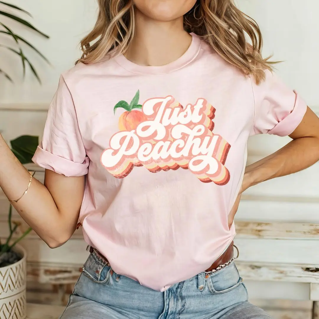 Just Peachy Orange Bleached Tee, Retro Style Shirt, Bleached Women’s Tee, Peaches Shirt Gift for Her, Summer Vibes Top