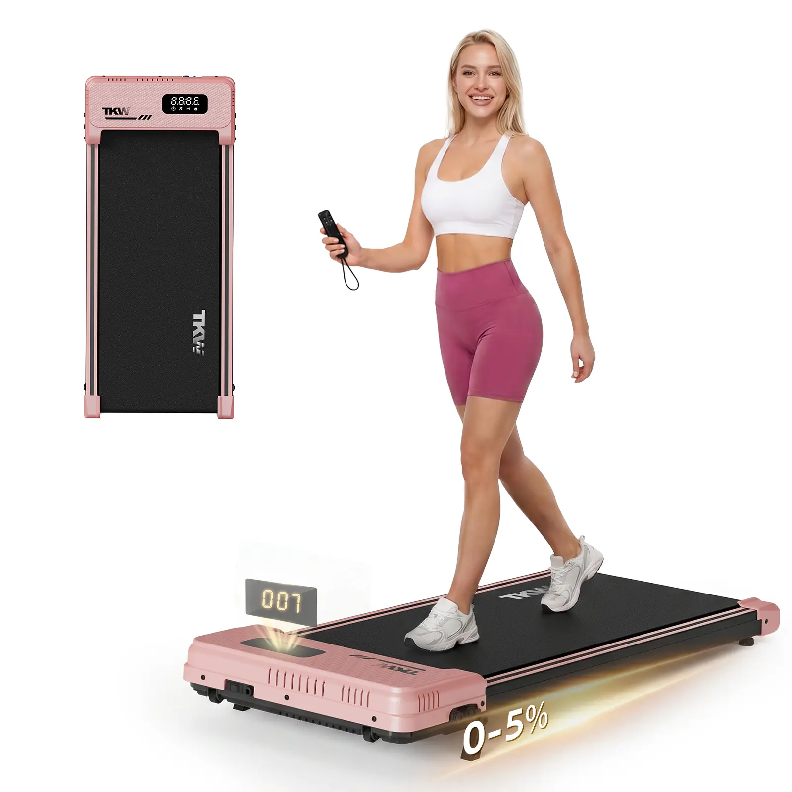 TKW Adjustable Incline Treadmill, Low Noise Motor Walking Pad, Pink Treadmill,VibrationWalking pad ,CWL-PINK