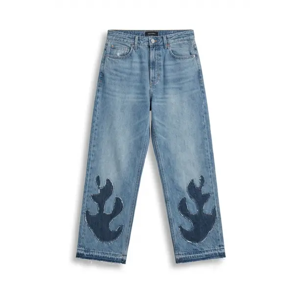 Premium Handcrafted Wildgeese Wave-Form Appliqué Jeans - Unique Handmade Raw Edge Indigo Patchwork Denim - Artisan Made Sustainable Product (NWT)