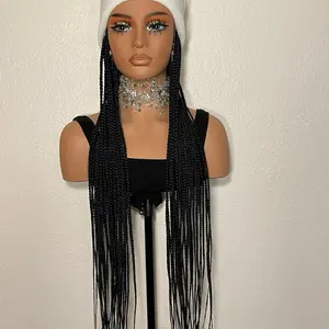 White Beanie with Black Braids 30 Inches Long for Stylish Looks