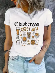 Women's Oktoberfest Tee Bavarian Beer Festival Party Outfit Adorned with German Beer Mug Pretzel & Dirndl Designs Lightweight Summer Top Perfect for Oktoberfest & German-Themed Events Casual Bavarian Attire Festival Costume