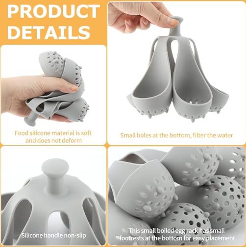 Silicone Egg Boiler Rack for Hard Soft Boiled Eggs, Food Grade Silicone Egg Boiler Cooker with 6 Holders, Kitchen Gadget for Cooking/Serving Eggs with Handle, Dishwasher Safe