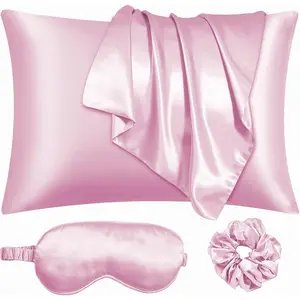 Satin Pillowcase for Hair and , Vegan Silk Pillowcase Set-2 Pink Satin Pillowcases, 1 Eye Mask, 1 Scrunchie-Luxury Sleep Set, Silky Standard Satin Pillow Cases with Envelope Closure