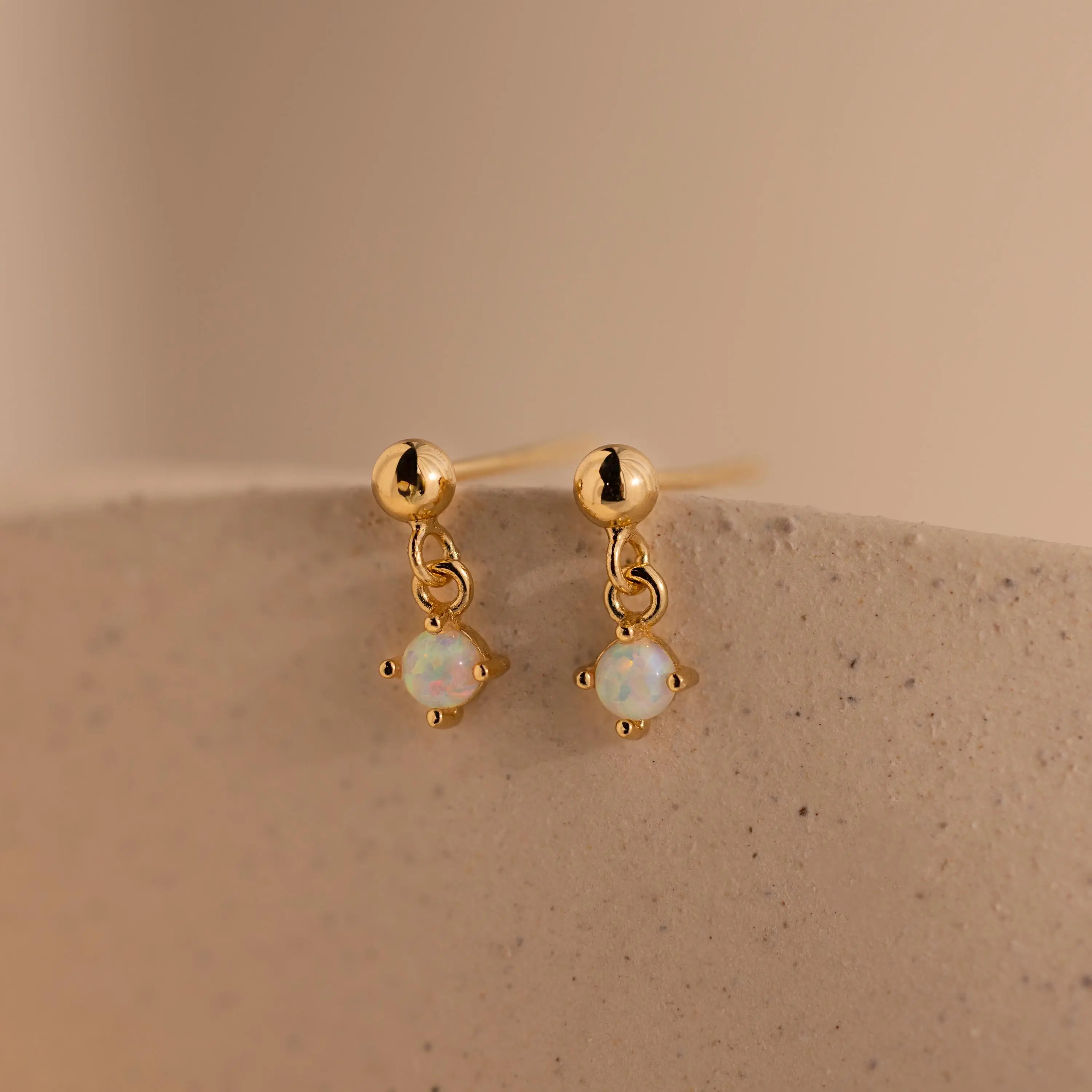 Dainty Opal Drop Studs by Caitlyn Minimalist - Round Gemstone Dangle Stud Earrings in Gold - Everyday Jewelry - Birthday Gift