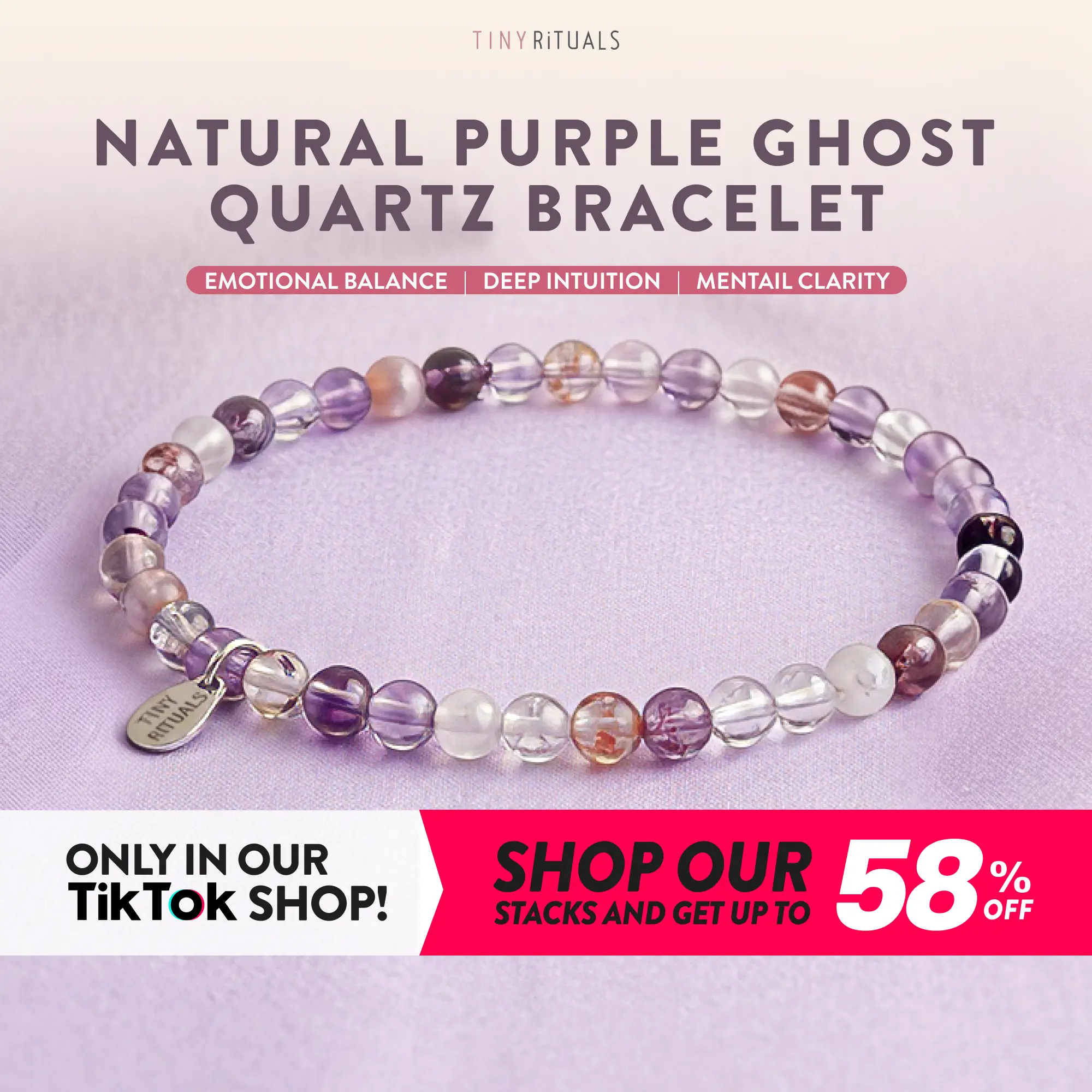 TINY RiTUALS Purple Ghost Amethyst Quartz Energy Bracelet TINY RiTUALS Purple Ghost Amethyst Quartz Energy Bracelet