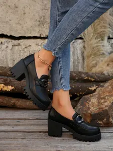 Women's Wide-Cut Thick Sole Low Block Heel Mary Jane Shoes, Closed Round Toe Design, Comfortable Elegant Style, Perfect for Work and Weddings
