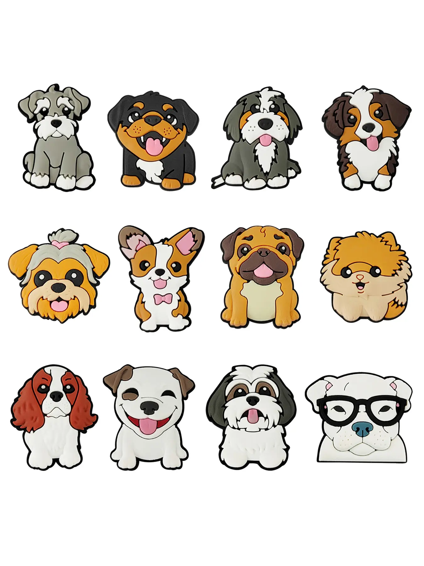 12/4pcs Cartoon Dog Corgi, Pug, Schnauzer PVC Cute Shoe Decorations, DIY Detachable Wristbands, Bag Holes, Birthday Gift, Fashion Daily Accessory