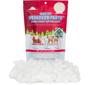 Bag of Reindeer Farts Cotton Candy, NEW Merry Cherry Flavor, 1 pack / 3 ounces, Funny Christmas Stocking Stuffer Present for Kids Boys Girls Teens Teachers White Elephant Unique Holiday Surprise