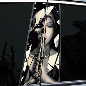 2Pcs Black and White Retro Character Skull Car B Pillar Stickers - Soft Light, Lightning - Durable PVC Stickers, For Vehicle Windows - Car Lovers Decoration, Car Stickers, Car Decals, Decal for cars