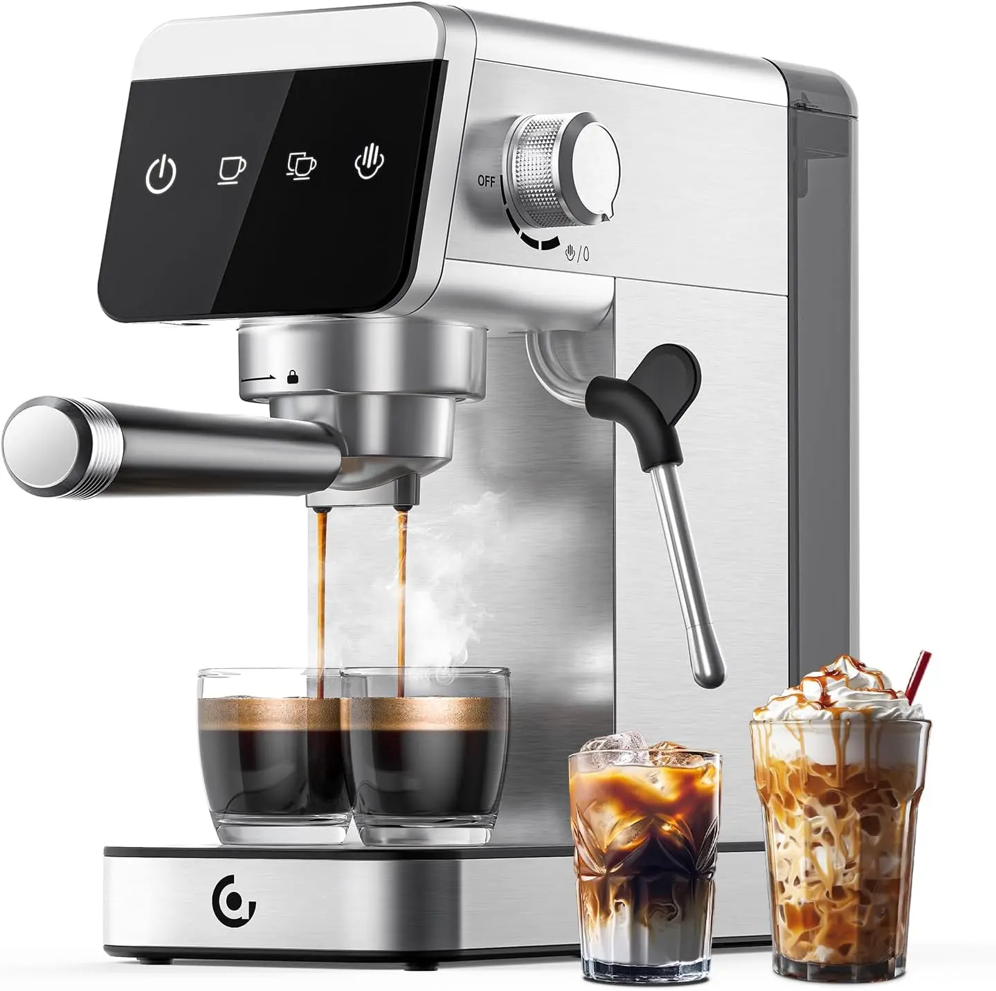 AMZCHEF Semi-Automatic Espresso & Cappuccino Machine - 20Bar Pressure System, LED Touch Screen, Compact Silver Home Use Coffee Maker (Ideal for Gifting)