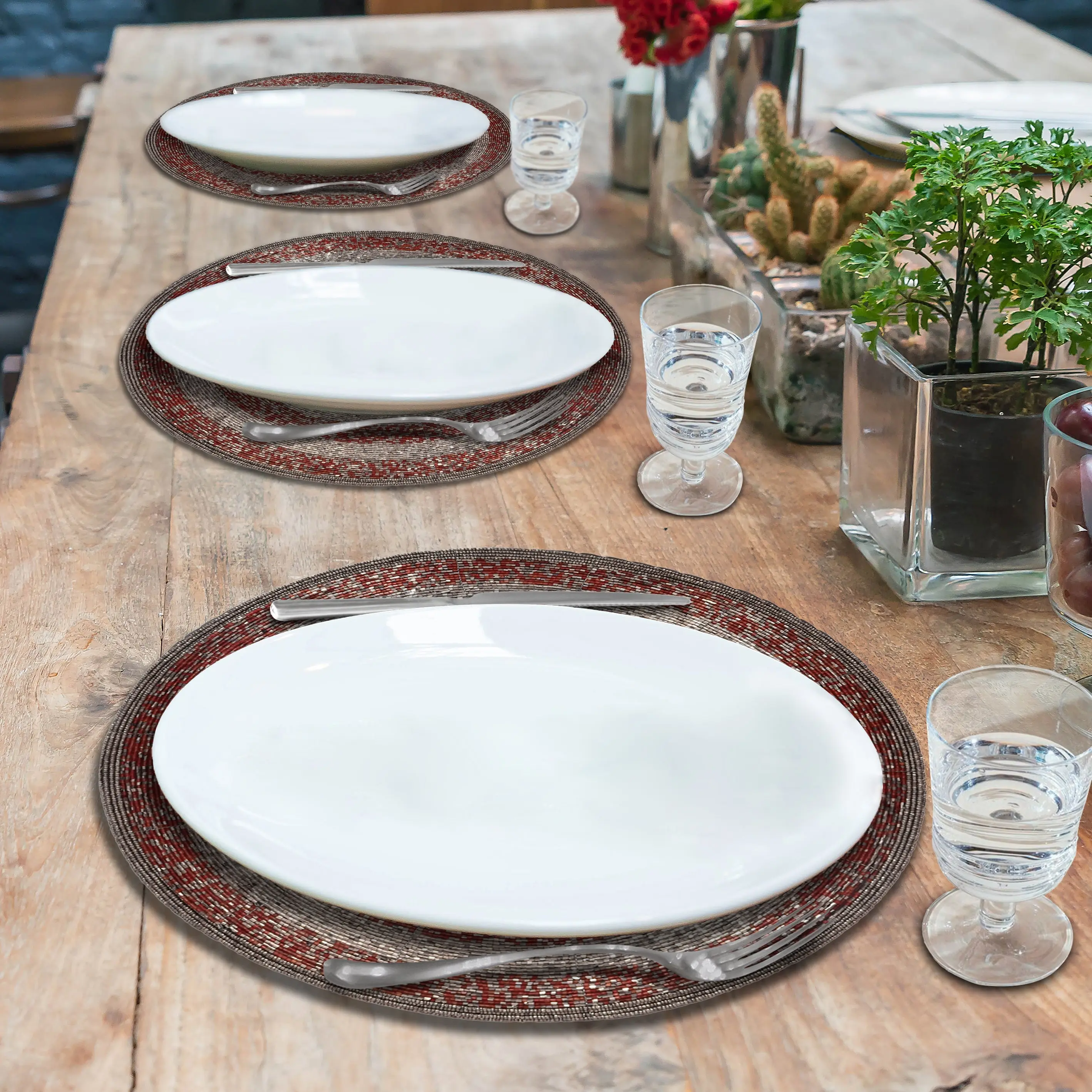 Beaded Placemats – Round Handmade Placemats with Embroidered Glass Beads | 14 Inch