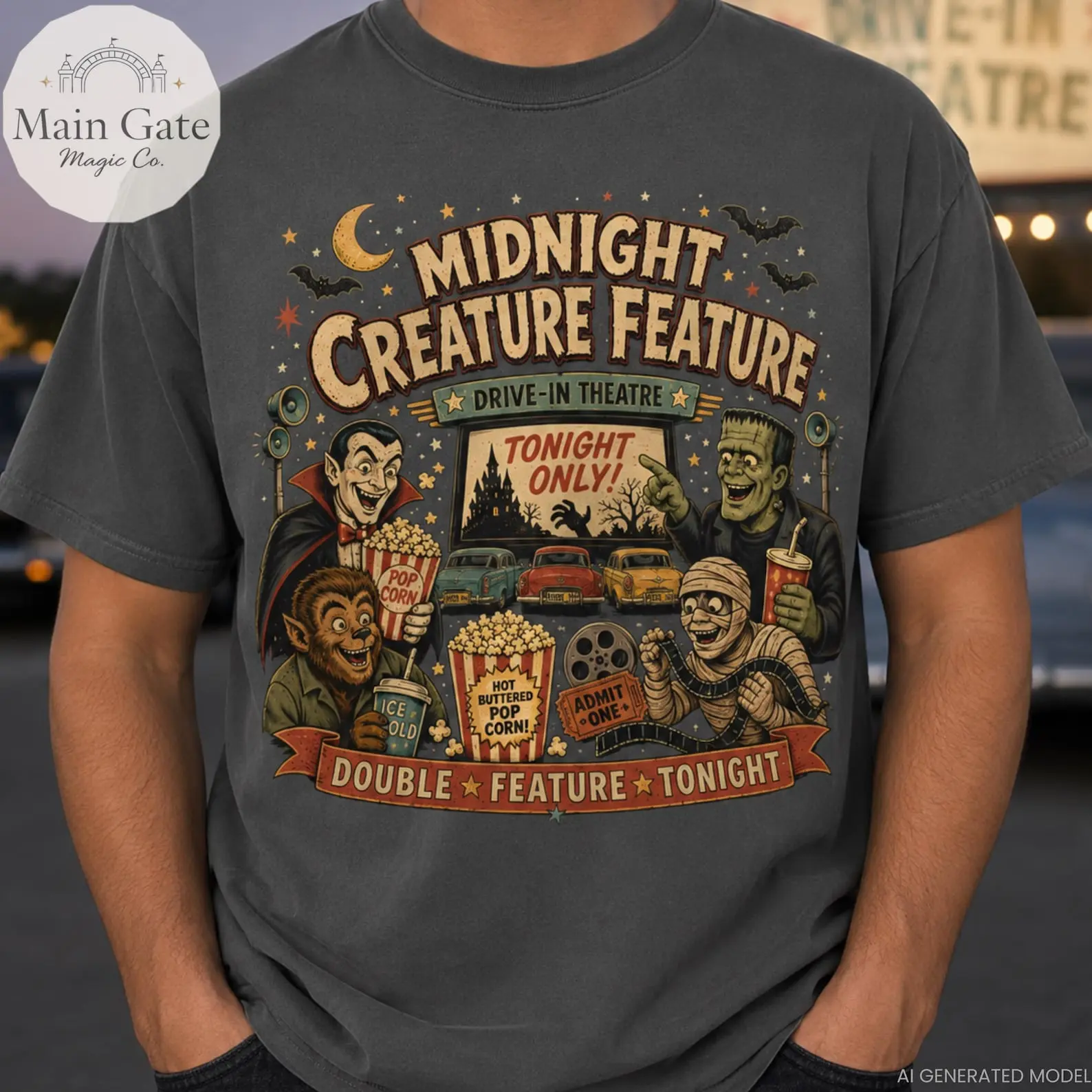 Comfort Colors Midnight Creature Feature Shirt, Vintage Halloween Monster Tee, Frankenstein Tee, Spooky Season Gift, Vampire Shirt