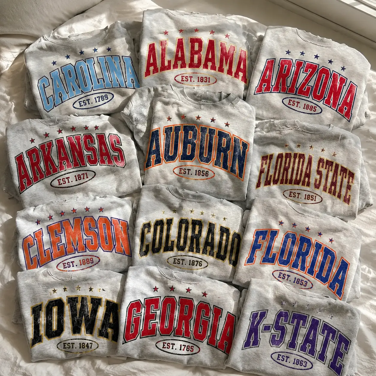 2025-2026 Vintage Varsity College T Shirt Unisex Cotton Fit - Gildan Ash Grey -  Monique Davila