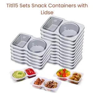 15 Sets Snack Containers with Lids, Reusable Double Compartment Condiment Cups for Sauce Dip Meal Prep On the Go, Mother Birthday Gift