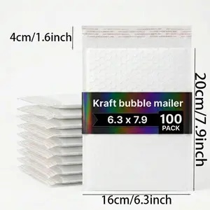 50/100 Pack 6.3x7.9 Inch White Bubble Mailers, Self-Sealing Padded Shipping Envelopes, Waterproof Tear-Proof Shockproof Bubble Bags for Jewelry, Phone Cases, Small Gifts & Daily Mailing