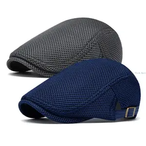 BIGWIG Men's Breathable Mesh Summer Adjustable Flat Cap, Newsboy Cap, Beret, Ivy Cap, Irish Driver Cap & Fishing Hat, Vintage Large Capacity Messenger Bag with Playing Card Fedora Hat Style