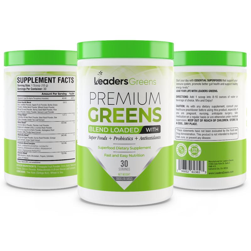 Leaders Greens Super Foods Powder for Bloating, Digestion & Energy
