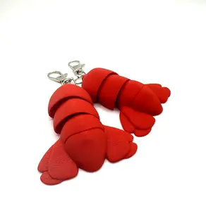 Flexi-Factory Red 3D Printed Articulating Lobster Tail Keychain Backpack Charm Summer Fun Fidget Toy for Marine Life Enthusiasts
