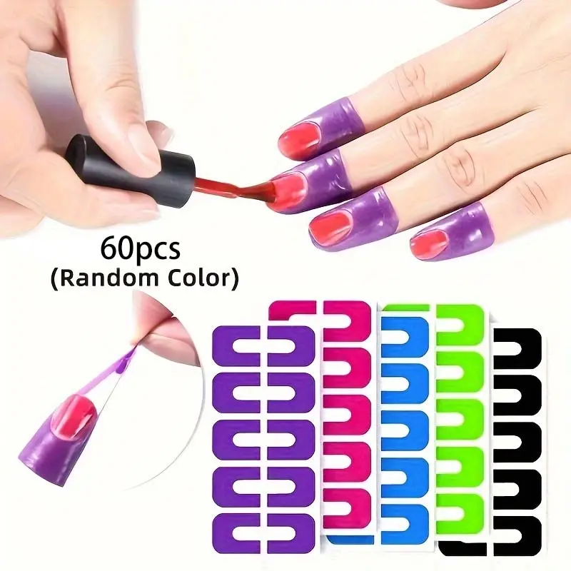 60pcs U-Shaped Nail Protection Stickers - Odorless Latex Nail Protector, Anti-Stain Nail Art, Painting And Printing - Flexible Nail Art Tools, Professional Nail Art Additions, Easy-To-Use U-Shape Design