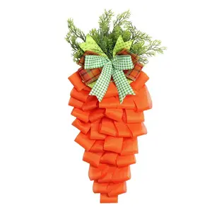 Easter Artificial Hemp Carrot Wreath Bow Radish Decoration Door Sign Window Decor Party Ornament, Festive Home & Event Accessory