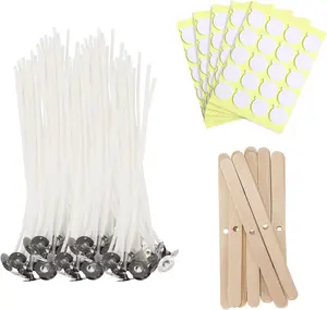 Candle Wick 6 in 100 count with 100 count Wick Stickers and 10 count Candle Wick Holders, Cotton Candle Wicks for Candle Making for Soy Wax, Beeswax, Coconut Wax