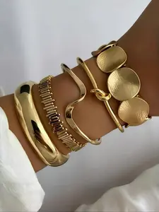 Vintage Geometric Design Women's Bracelet Set, 5-Piece Alloy Jewelry for Daily Wear, Parties, Gifts Gold Bangles bracelets bracelet stack bracelets for women charm bracelets matching bracelets