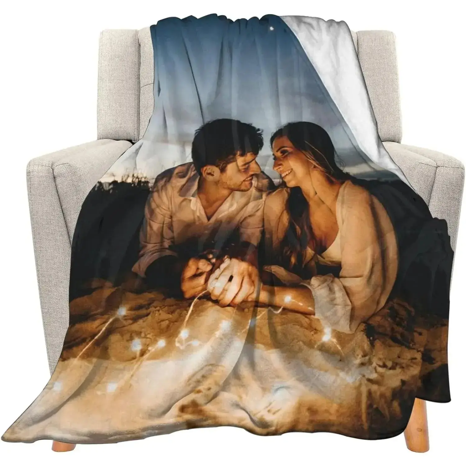 Custom Blanket with Photo Text Personalized Gift, 1-6 Pictures Customized for Mother Father Family, Christmas Halloween Thanksgiving Birthday Wedding Valentine's Day Gift