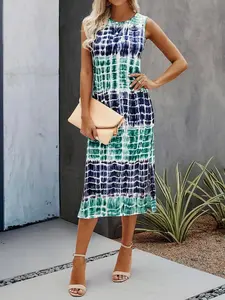 Women's All Over Print Round Neck Tank Dress, Casual Boho Bohemian Sleeveless Dress for Summer, Casual Everyday Wear, Ladies Clothes for Daily Wear, Bohemian Style Dress, Womenswear