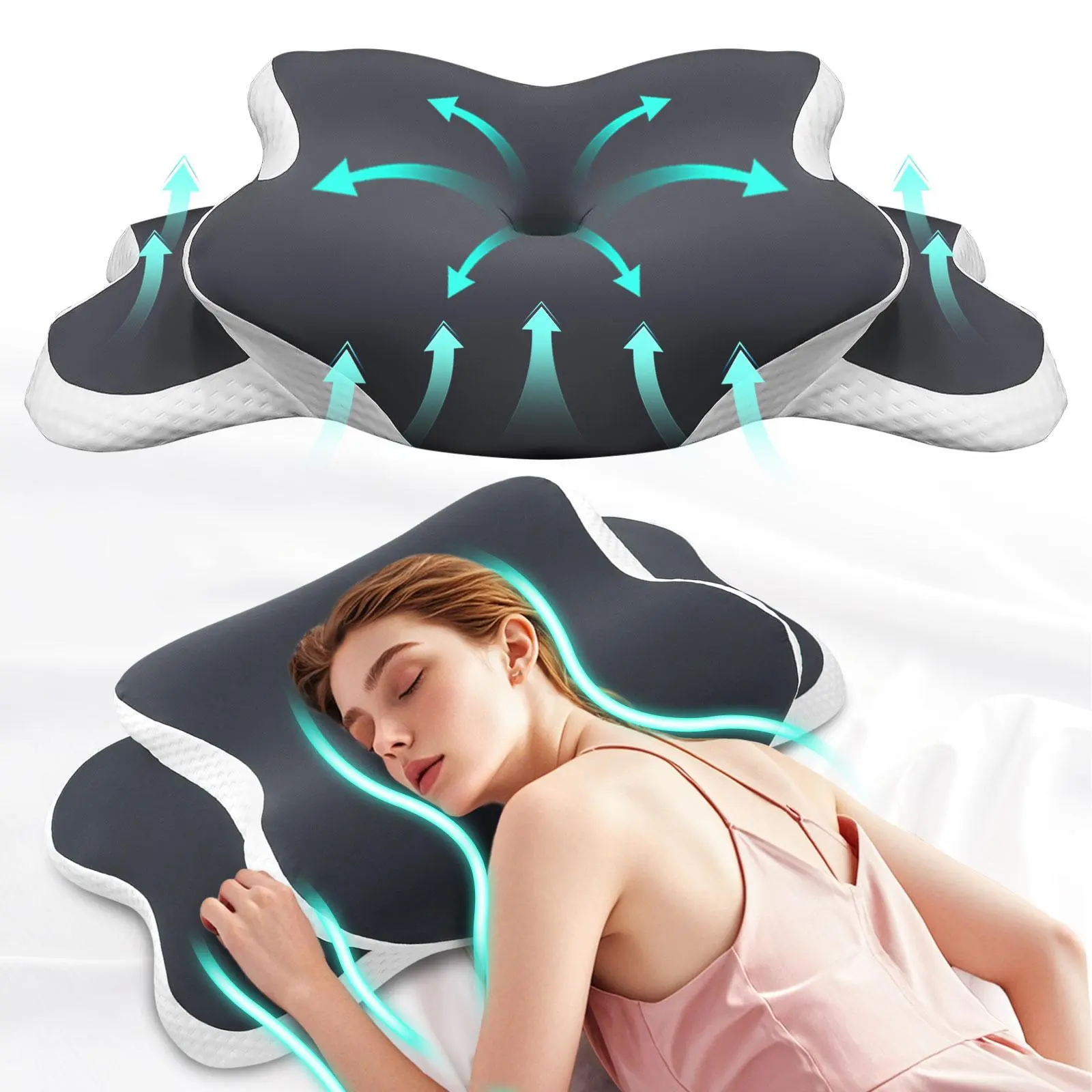Memory Foam Neck Pillow for Side & Back Sleepers – Soft Ergonomic Support Sleep Aid Three colors are available to choose from, Contoured Supportive Memory Foam