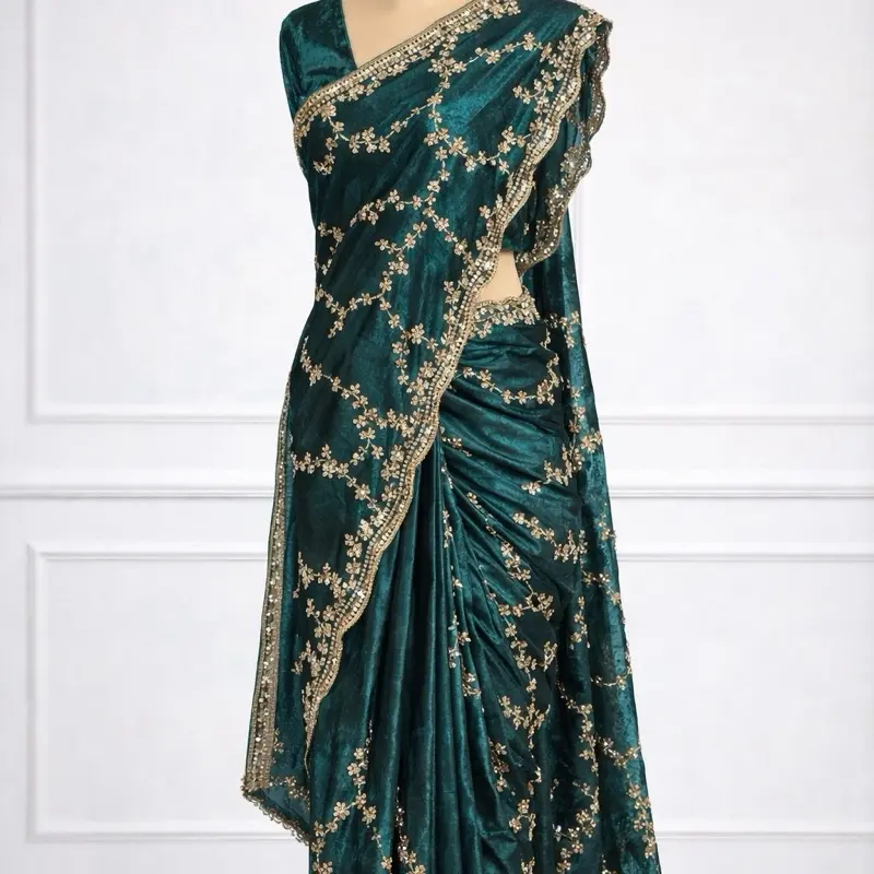 Organza Silk Bridal Gold Sequence Saree Organza Silk Bridal Gold Sequence Saree