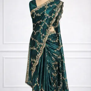 Organza Silk Bridal Gold Sequence Saree